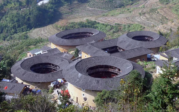 Vue Cluster Tianluokeng Tulou Dans Comté Nanjing Ville Zhangzhou Province — Photo