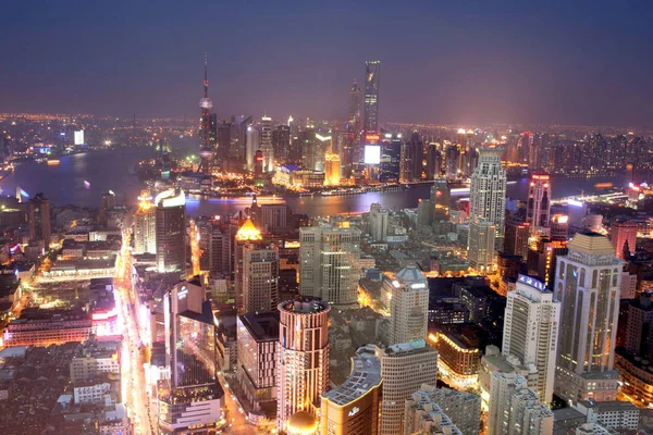 Natt Utsikt Över Puxi Huangpu River Och Lujiazui Financial District — Stockfoto