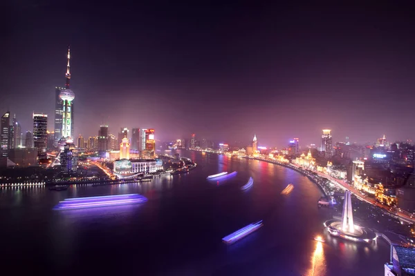 Natt Utsikt Över Bund Puxi Huangpu River Och Lujiazui Financial — Stockfoto