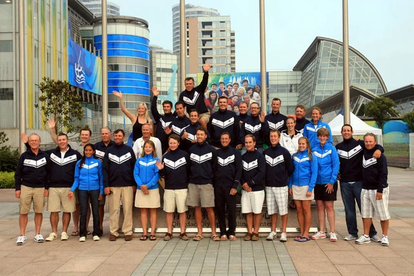 Atletas Vela Dos Eua Posam Para Fotos Qingdao Olympic Sailing — Fotografia de Stock