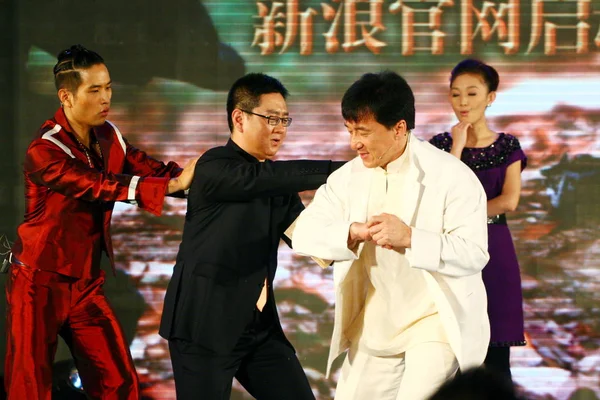 Hong Kong Kungfu Superster Jackie Chan Rechts Samenwerkt Met Chinese — Stockfoto