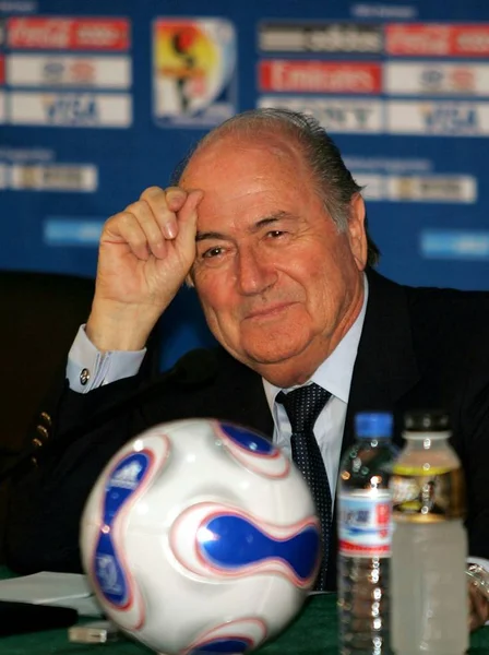 Joseph Sepp Blatter Ordförande Fifa Vid Presskonferens Grupp Match Mellan — Stockfoto