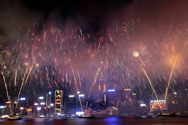 Pohled Ohňostroje Oslavu Výročí Hong Kongs Vrátil Číny Hongkong Červenec — Stock fotografie