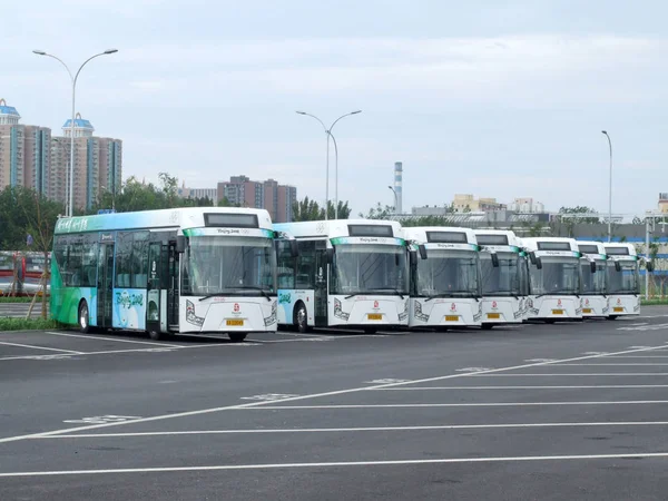 Vista Los Autobuses Eléctricos Batería Ion Para Los Juegos Olímpicos —  Fotos de Stock