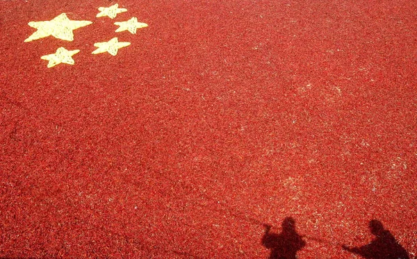 Bauern Machen Eine Riesige Chinesische Nationalflagge Mit Maiskolben Und Paprika — Stockfoto