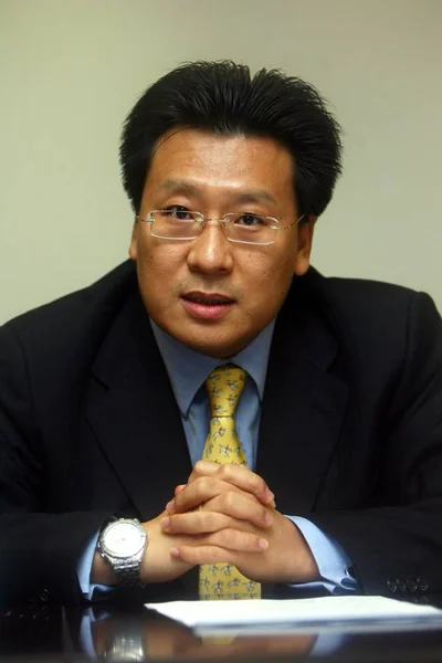 Liu Lefei Director Inversiones China Life Durante Una Entrevista Beijing —  Fotos de Stock