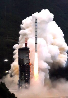 A Long March rocket CZ-3A carrying ChangE-I lunar orbit satellite blasts off at Xichang Satellite Launch Center in southwest Chinas Sichuan province 24 October 2007 clipart