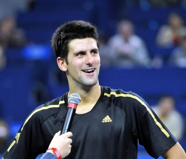 Novak Djokovic Aus Serbien Wird Interviewt Nachdem Den Argentinier Juan — Stockfoto