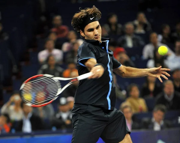 Roger Federer Schweiz Tävlar Mot Gilles Simon Frankrike Singelmatch Atp — Stockfoto