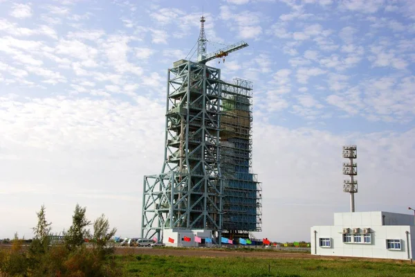 Vista Plataforma Lançamento Foguete Espacial Durante Último Teste Conjunto Para — Fotografia de Stock