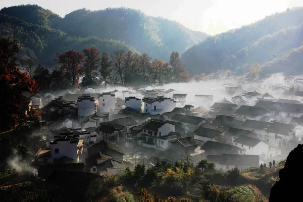 Вид Цивільні Будинки Вранці Селі Шахенг Wuyuan County Shangrao Міста — стокове фото