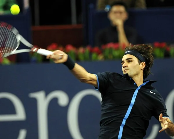 Roger Federer Schweiz Tävlar Mot Gilles Simon Frankrike Singelmatch Atp — Stockfoto