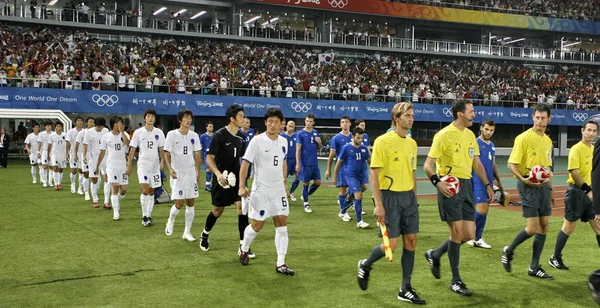 Члени Італія Південна Корея Введіть Стадіону Перед Тим Група Збігаються — стокове фото