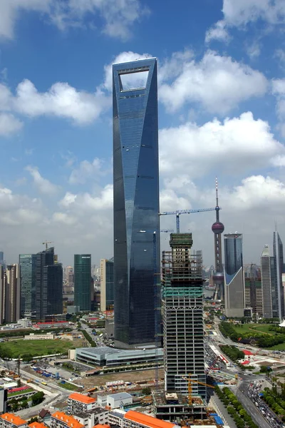 Shanghai Dünya Finans Merkezi Pudong Şanghay Çin Ağustos 2008 Lujiazui — Stok fotoğraf