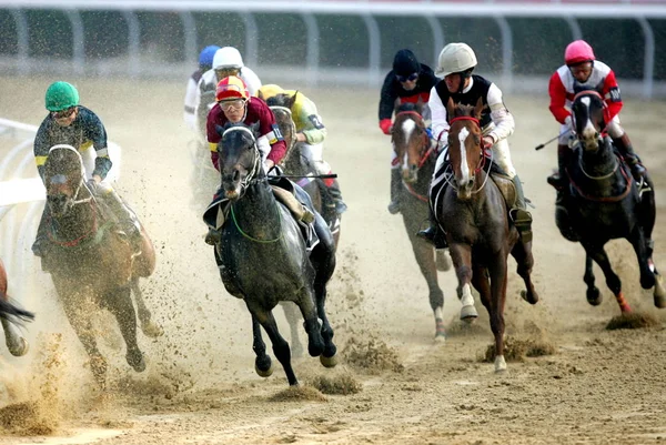 Jockeys Wuhan Şehir Orient Lucky City Hipodromu Çin Düz Racing — Stok fotoğraf