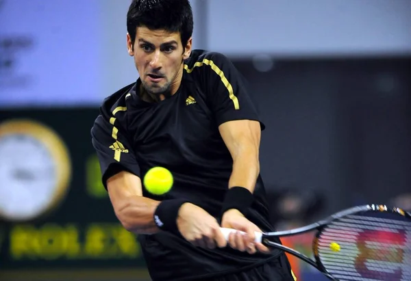Novak Djokovic Van Servië Weer Een Schot Nikolay Davydenko Uit — Stockfoto
