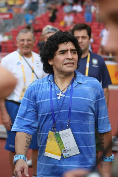 Diego Maradona Argentin Labdarúgó Szupersztár Sétál Csapata Után Argentína Nyerte — Stock Fotó