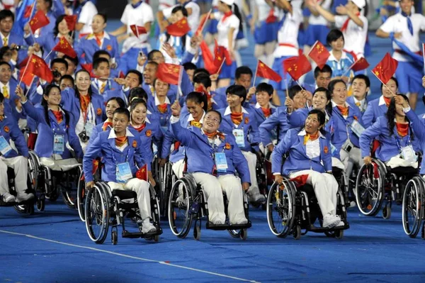 Chinas Sportovci Během Zahajovací Slavnosti Paralympijských Hrách Pekingu 2008 Národním — Stock fotografie