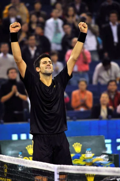Novak Djokovic Serbiens Firar Segern Över Nikolay Davydenko Ryssland Finalen — Stockfoto
