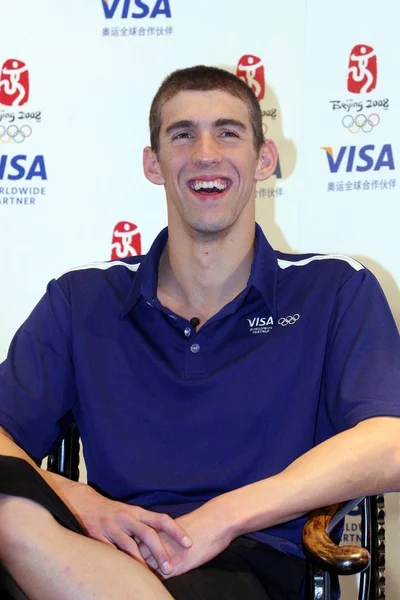 Medallistas Olímpicos Natación Michael Phelps Durante Una Conferencia Prensa Visa — Foto de Stock