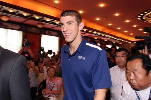 Olympic Swimming Gold Medalists Michael Phelps Arrives Press Conference Visa — Stock Photo, Image