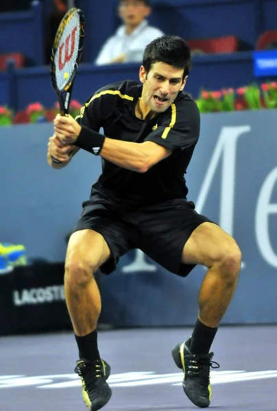 Novak Djokovic Serbiens Tävlar Mot Wilfried Tsonga Frankrike Singelmatch Atp — Stockfoto