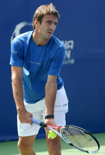 Tommy Robredo Hiszpanii Rywalizuje Andy Roddick Stanów Zjednoczonych Podczas Sesji — Zdjęcie stockowe