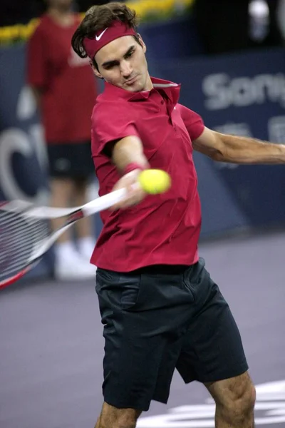 Roger Federer Suiza Compite Contra Fernando González Chile Durante Partido — Foto de Stock
