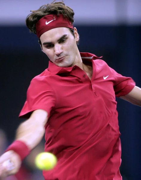 Roger Federer Suíça Compete Contra Rafael Nadal Espanha Durante Uma — Fotografia de Stock