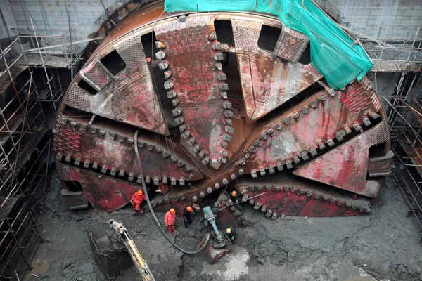 Utsikt Över Världens Största Tunnel Borr Byggplatsen Öst Bundna Röret — Stockfoto