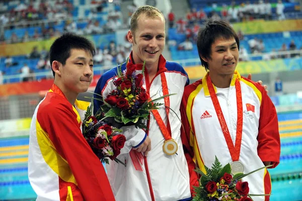 Desde Izquierda Medallista Bronce Qing China Medallista Oro Sascha Kindred —  Fotos de Stock