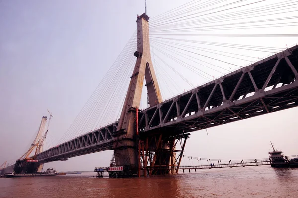 Vue Pont Tianxingzhou Construction Wuhan Province Centrale Chinas Hubei Septembre — Photo