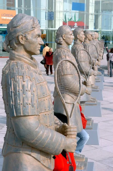 Вид Терракотовые Статуи Восьми Теннисных Мастеров Теннисном Центре Чжун Шанхае — стоковое фото