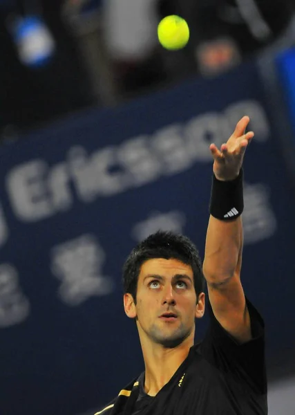 Novak Djokovic Szerb Versenyben Francia Wilfried Tsonga Ellen Egyéni Mérkőzést — Stock Fotó
