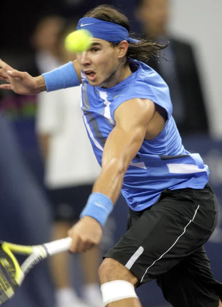 Rafael Nadal Spanien Tävlar Mot Världens Roger Federer Schweiz Semifinal — Stockfoto