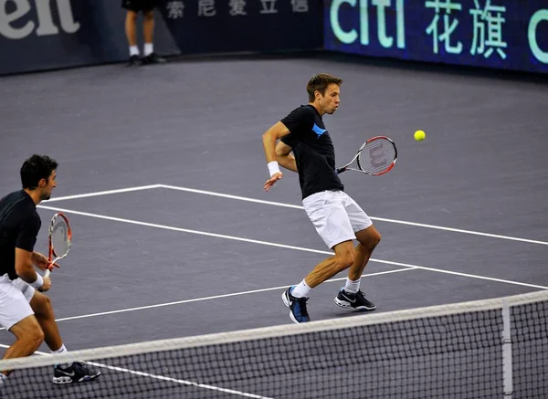 Daniel Nestor Aus Kanada Und Nenad Zimonjic Aus Serbien Treten — Stockfoto