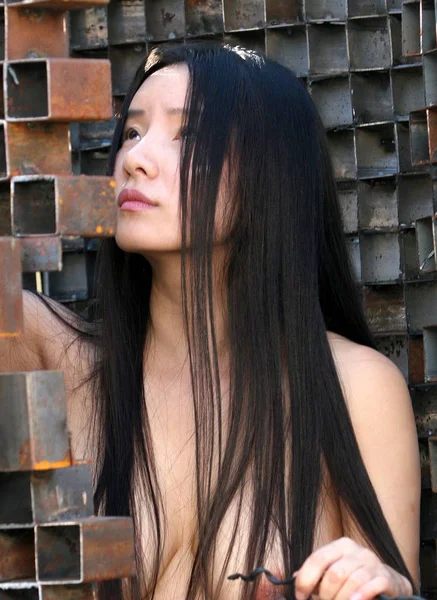 Κινέζικο Blogger Μαλλιά Tiantian Κλειδώνει Τον Εαυτό Της Ένα Κλουβί — Φωτογραφία Αρχείου