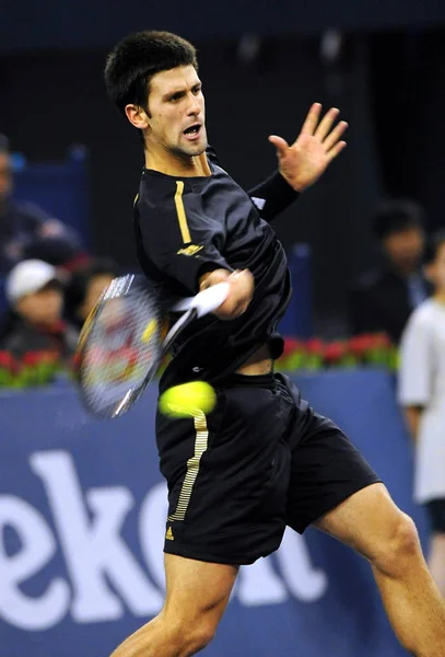 Novak Djokovic Sérvia Compete Contra Nikolay Davydenko Rússia Uma Partida — Fotografia de Stock