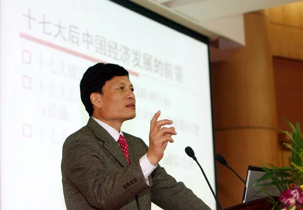 Xie Fuzhan Directorul Biroului Naţional Statistică Bns Vorbeşte Cadrul Unei — Fotografie, imagine de stoc