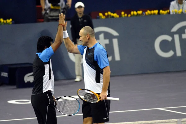 Martin Damm Çek Hemen Leander Paes India Sol Kutlamak Jonathan — Stok fotoğraf