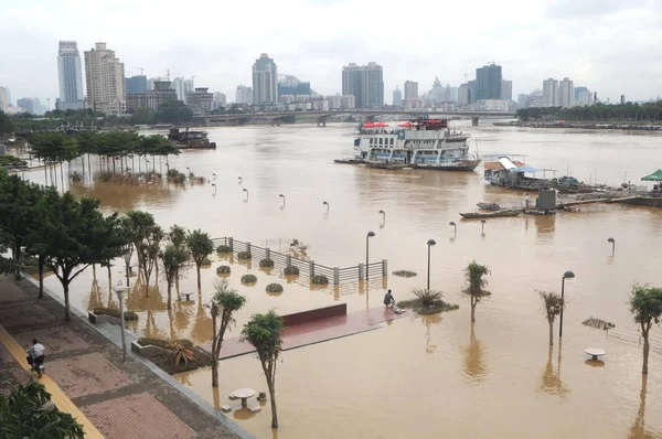 Riverbank Yongjiang River Seen Submerged Flood Heavy Rain Nanning City — Stock Photo, Image