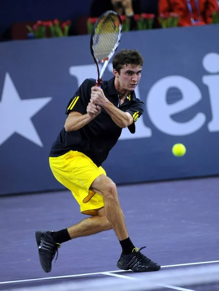 Gilles Simon Capet Concurreert Tegen Roger Federer Van Zwitserland Een — Stockfoto