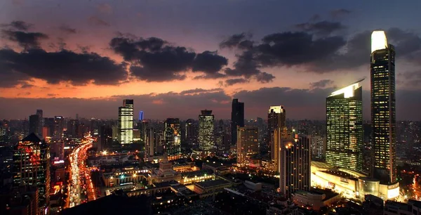 Nachtansicht Hoher Gebäude Shanghai November 2007 — Stockfoto