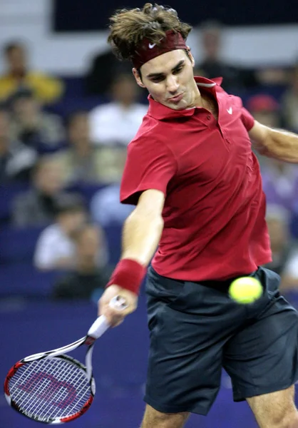 Roger Federer Suiza Compite Contra Nikolay Davydenko Rusia Durante Partido — Foto de Stock