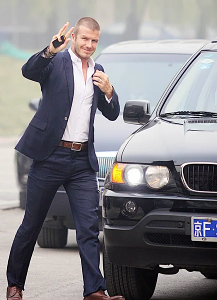 Englands Soccer Superstar David Beckham Arrives Commercial Event Motorola Beijing — Stock Photo, Image