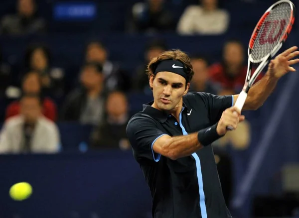 Roger Federer Szwajcarii Konkuruje Gilles Simon Francji Meczu Singli Atp — Zdjęcie stockowe