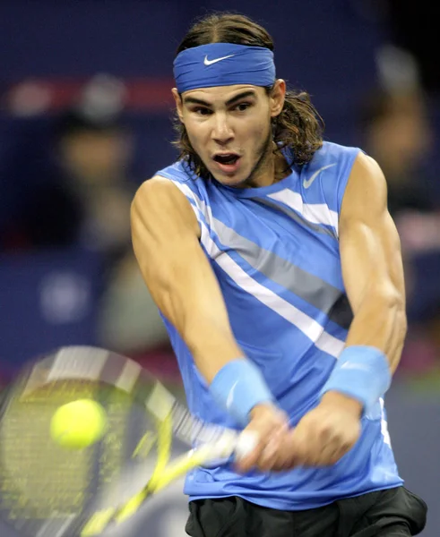 Rafael Nadal Espanha Compete Contra Mundo Roger Federer Suíça Durante — Fotografia de Stock