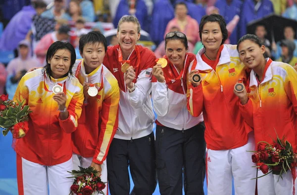 Medallistas Plata Tian Jia Wang Jie China Medallistas Oro Kerri — Foto de Stock