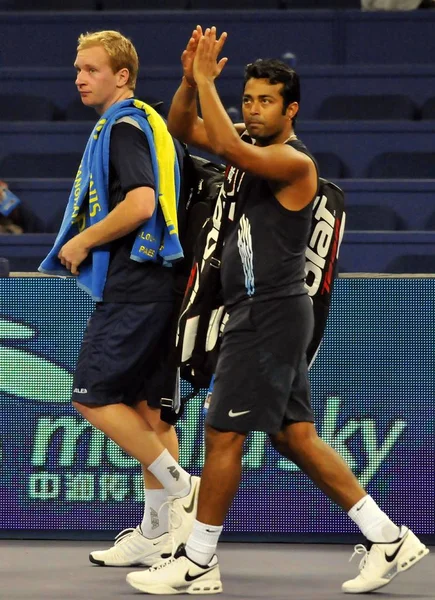 Lukas Dlouhy Czech Leander Paes India Quittent Terrain Après Avoir — Photo