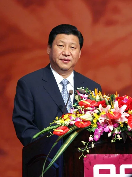 Chinas Viceprezident Jinping Vydává Řeč Evropském Podnikatelském Fóru Pekingu Čínském — Stock fotografie